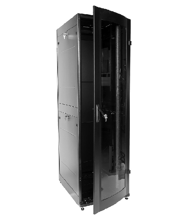ЦМО ШТК-МП-42.6.10-1ААА-9005 Шкаф телекоммуникационный напольный ПРОФ универсальный 42U (600х1000) дверь стекло, черный, в сборе