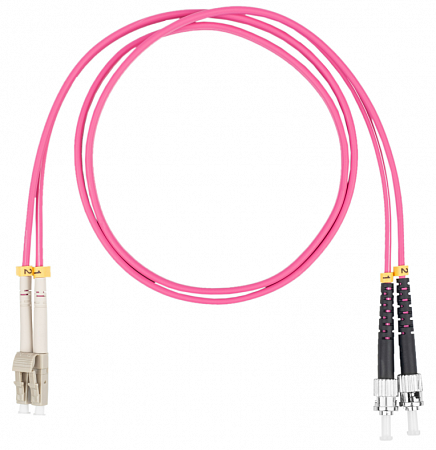 Шнур оптический коммутационный (патч-корд), LC-ST, дуплекс (duplex) OM4, нг(А)-HF, маджента, 2,0 м