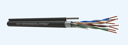 САРАНСККАБЕЛЬ-ОПТИКА FTP Cat.5e 4х2х24AWG (0.48) Cu PE OUTDOOR с тросом (305м/бухта) Кабель витая пара (КСС.СКО.FU.C5e.4.04.2.9.Т1.2) СКО Standard