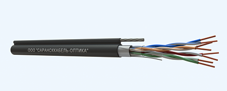 САРАНСККАБЕЛЬ-ОПТИКА FTP Cat.5e 4х2х24AWG (0.46) Cu PE OUTDOOR с тросом Кабель витая пара  (305м/бухта) (КСС.СКО.FU.C5e.4.04.3.9.Т1.2) СКО Medium