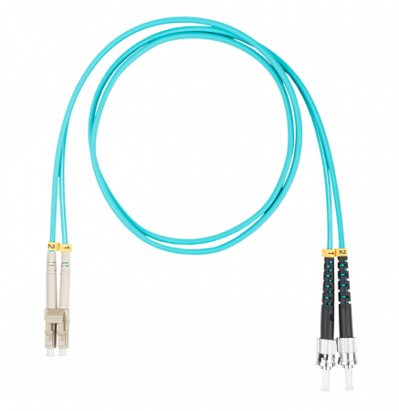 Шнур оптический коммутационный (патч-корд), LC-ST, дуплекс (duplex) OM3, нг(А)-HF, бирюзовый, 1,0 м