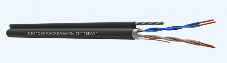 САРАНСККАБЕЛЬ-ОПТИКА FTP Cat.5e 2х2х24AWG (0.46) Cu PE OUTDOOR с тросом (500м/бухта) Кабель витая пара (КСС.СКО.FU.C5e.4.02.3.9.Т1.2) СКО Medium