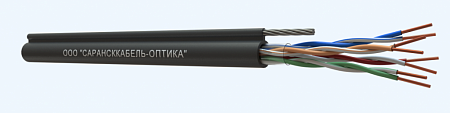 САРАНСККАБЕЛЬ-ОПТИКА UTP Cat.5e 4х2х0.52 Cu PE OUTDOOR с тросом (305м/бухта) Кабель витая пара (КСС.СКО.UU.C5e.4.04.5.9.Т1.2) СКО Premium
