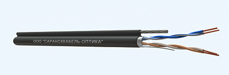 САРАНСККАБЕЛЬ-ОПТИКА FTP Cat.5e 2х2х24AWG (0.48) Cu PE OUTDOOR с тросом Кабель витая пар (500м/бухта) (КСС.СКО.FU.C5e.4.02.2.9.Т1.2) СКО Standard