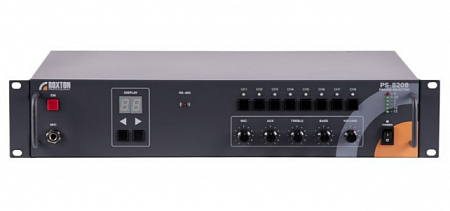 Roxton PS-8208 Центральный процессор, ГО и ЧС, RS-485, контроль всех соединений, управление 512 зон/64 терминала/8 групп, +24 В, микшер, 1 мик./4 лин. вх., 2U