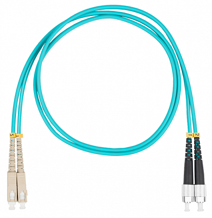 Шнур оптический коммутационный (патч-корд), SC-FC, дуплекс (duplex) OM3, нг(А)-HF, бирюзовый, 15 м